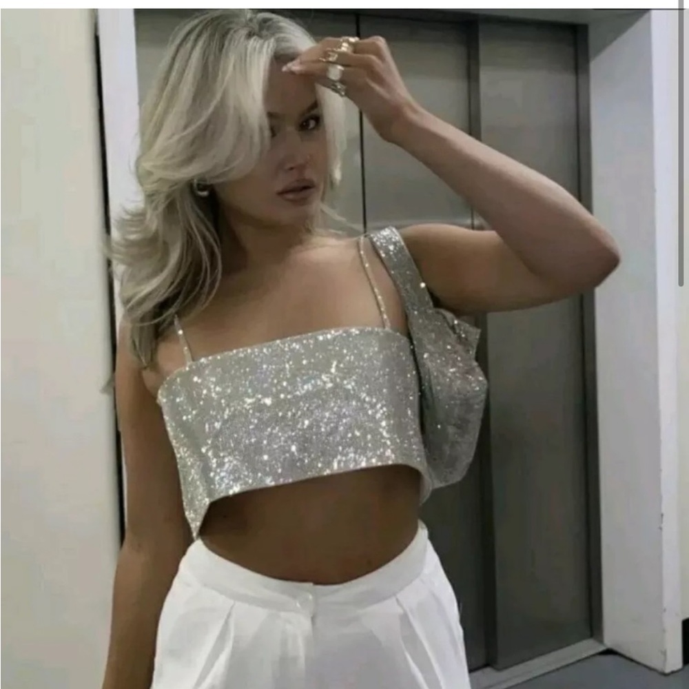 Zara cropped rhinestone top